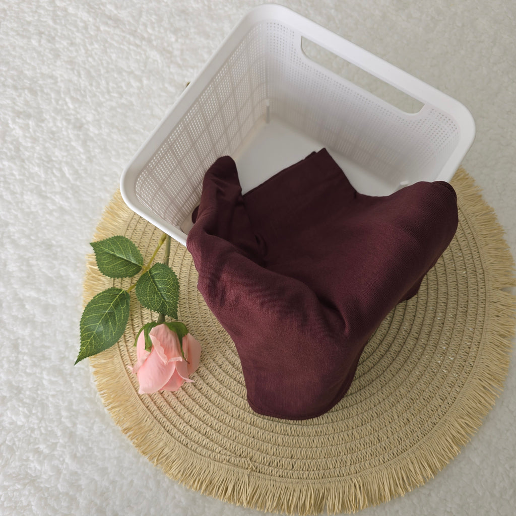 1pc Women's Premium Jersey Hijab Chocolate Cherry, Solid Colour Knitted Scarf, Jersey Hijab, Muslim Prayer Headwrap, Suitable For All Seasons