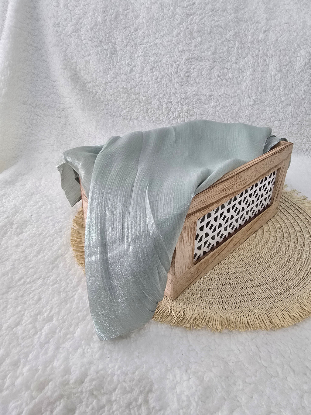 1pc Premium Crystal Green Shimmer Hijab – Smooth, Shiny, Elegant Headscarf for Women | Elanee Modest