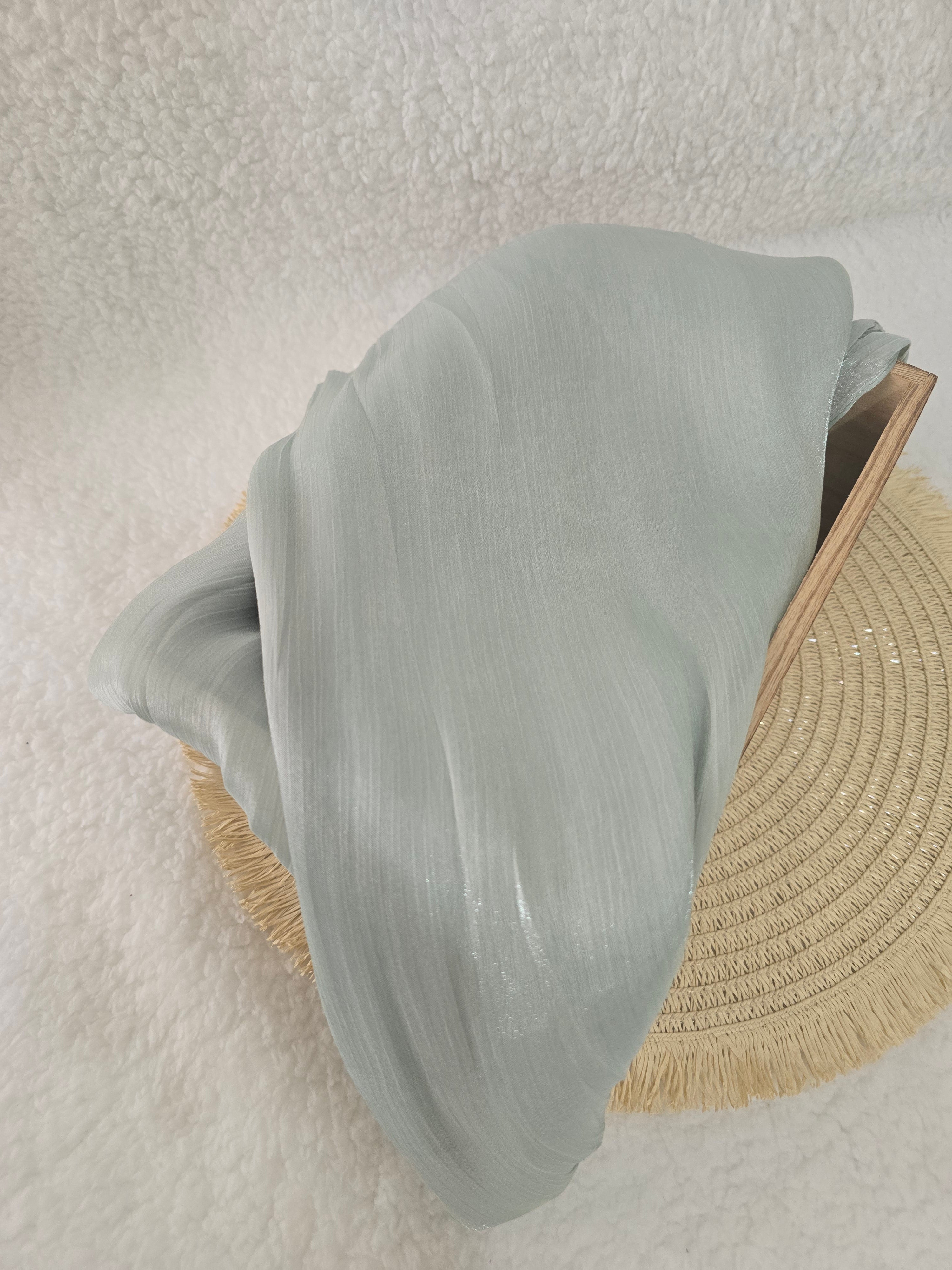 1pc Premium Crystal Green Shimmer Hijab – Smooth, Shiny, Elegant Headscarf for Women | Elanee Modest