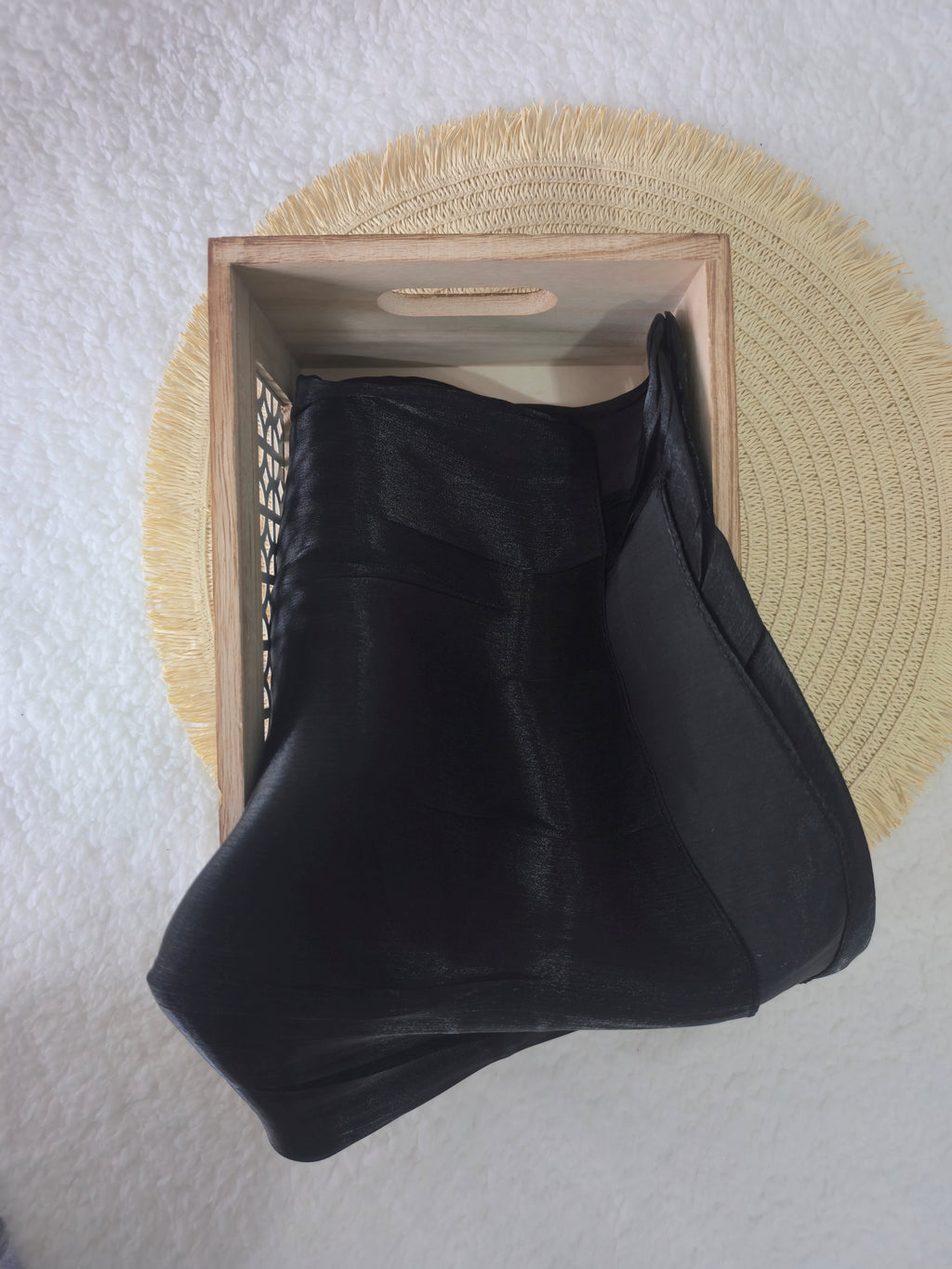 1pc Premium Black Shimmer Satin Hijab – Smooth, Shiny, Elegant Headscarf for Women | Elanee Modest