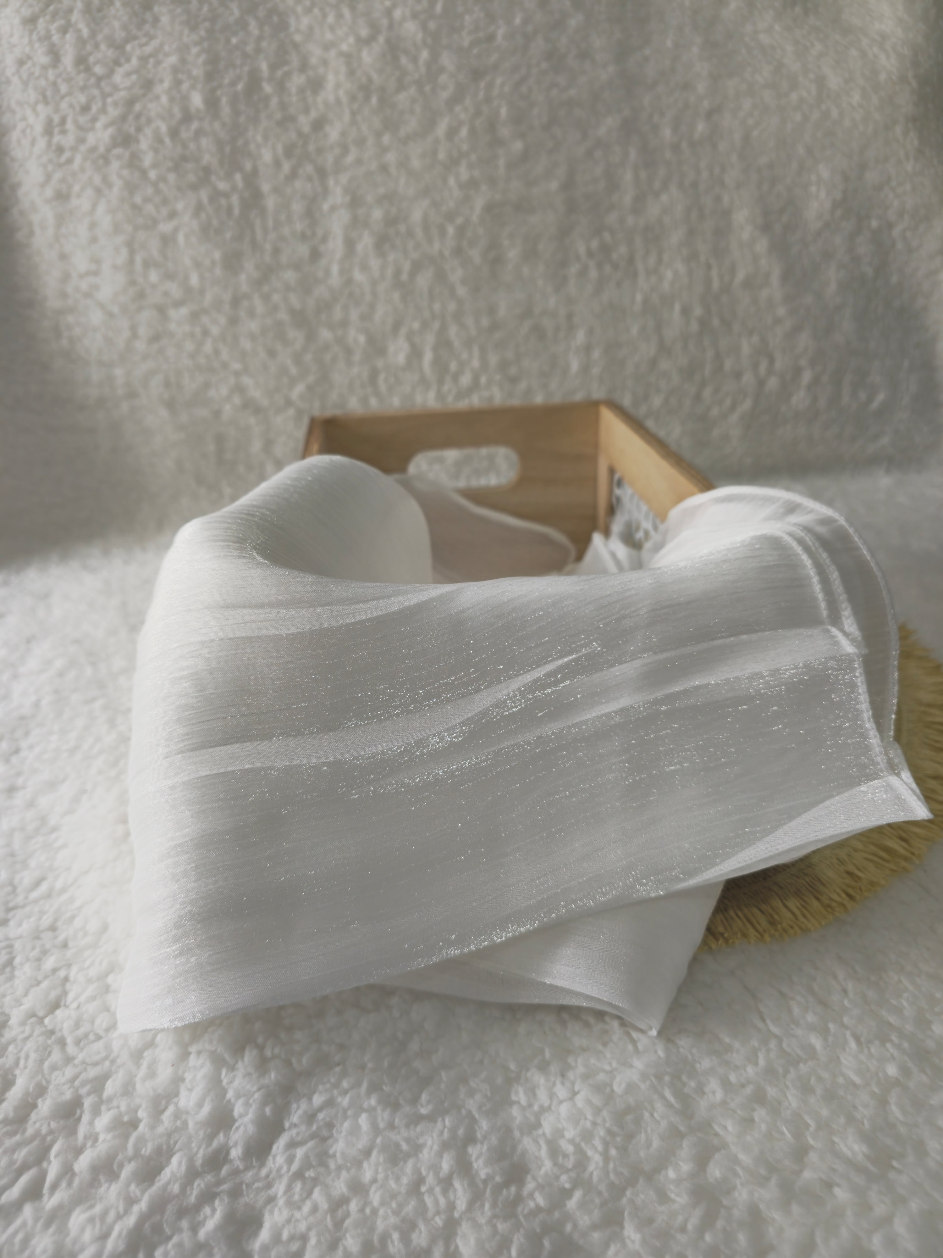 1pc Premium White Shimmer Satin Hijab – Smooth, Shiny, Elegant Headscarf for Women | Elanee Modest