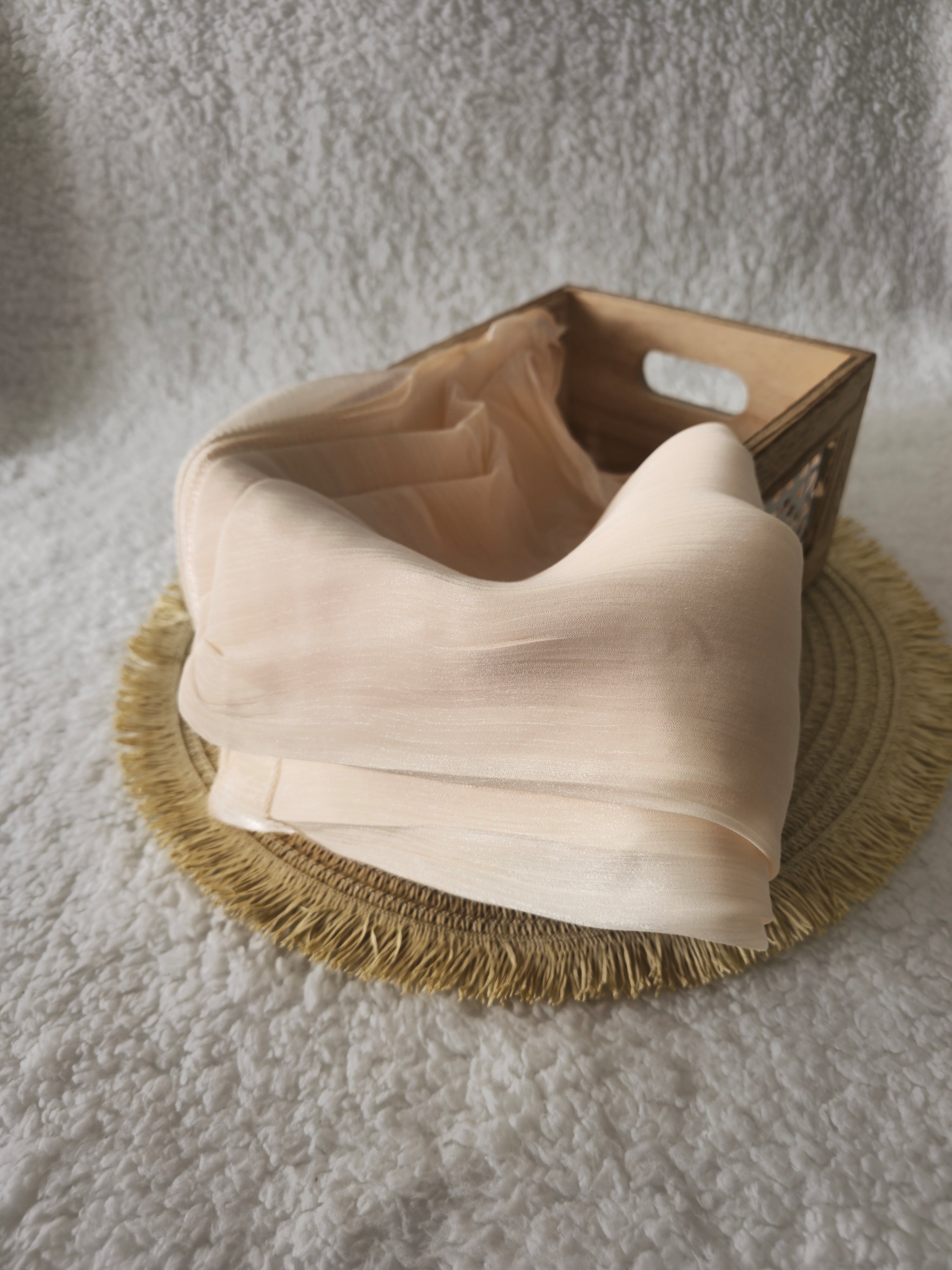 1pc Premium Cream Shimmer Satin Hijab – Smooth, Shiny, Elegant Headscarf for Women | Elanee Modest