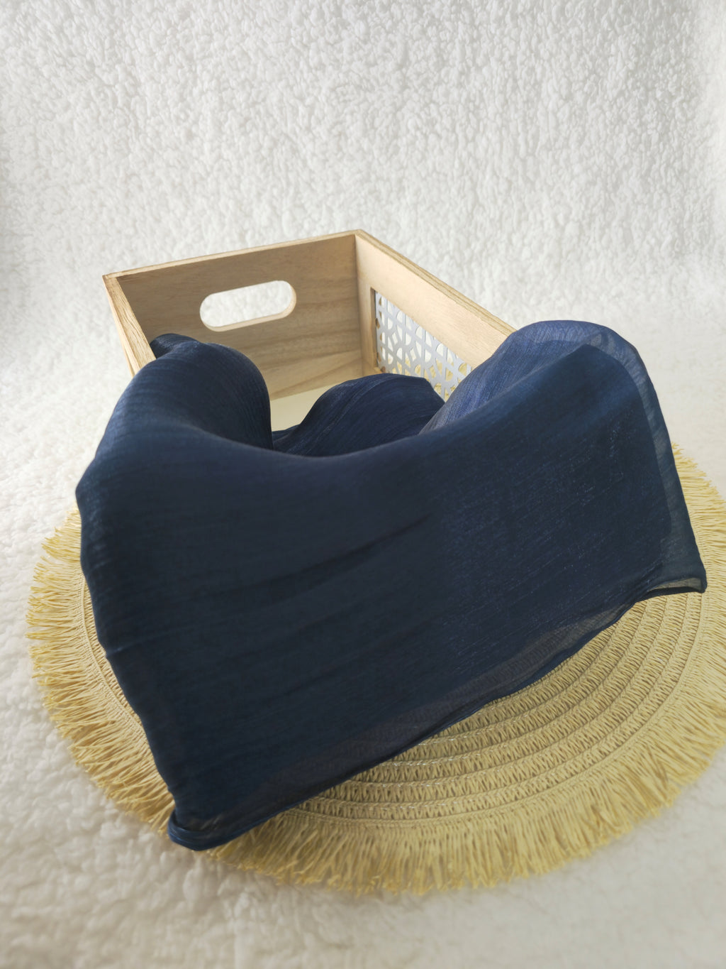 1pc Premium Navy Blue Shimmer Satin Hijab – Smooth, Shiny, Elegant Headscarf for Women | Elanee Modest