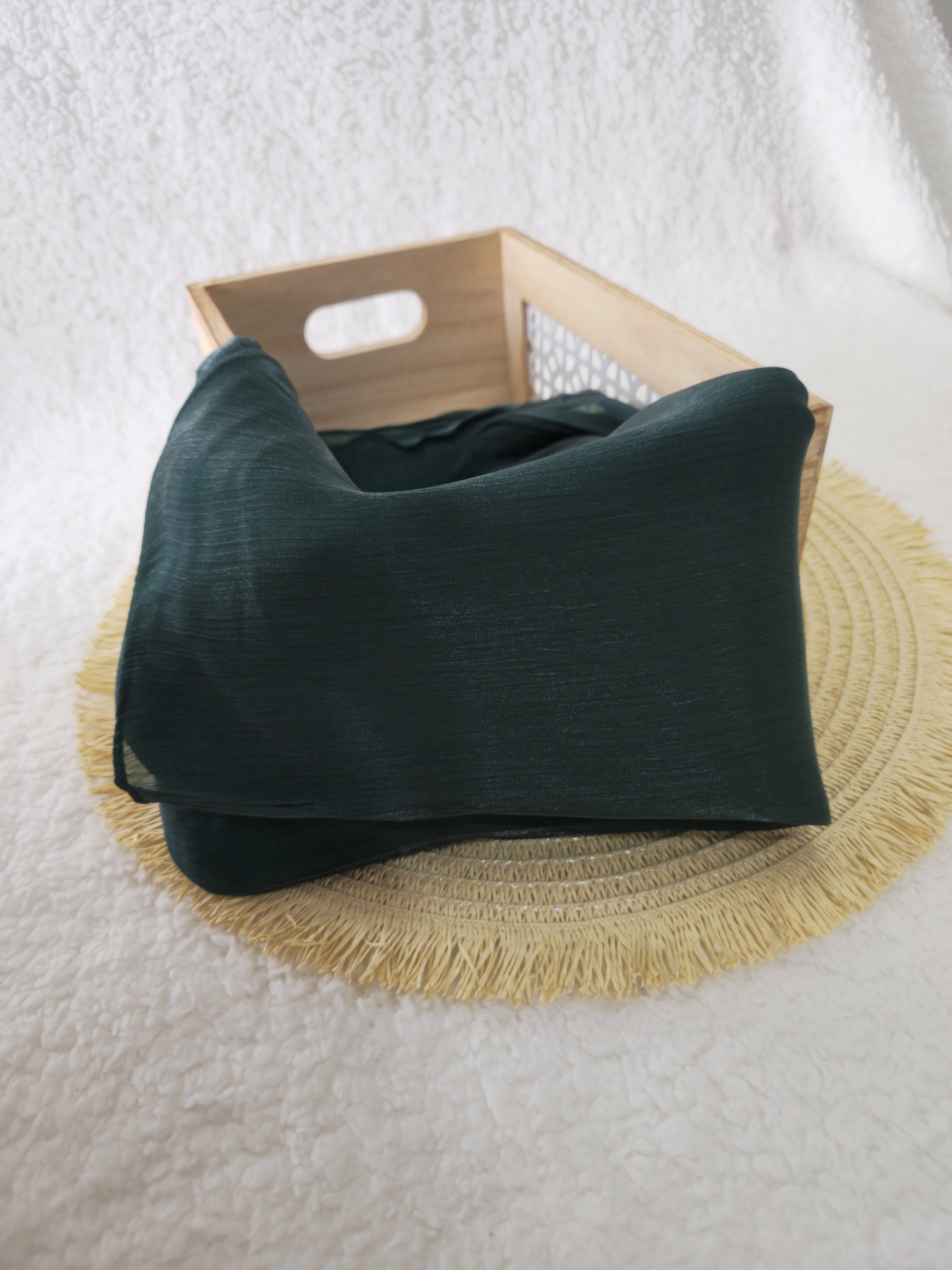 1pc Premium Forest Green Shimmer Satin Hijab – Smooth, Shiny, Elegant Headscarf for Women | Elanee Modest