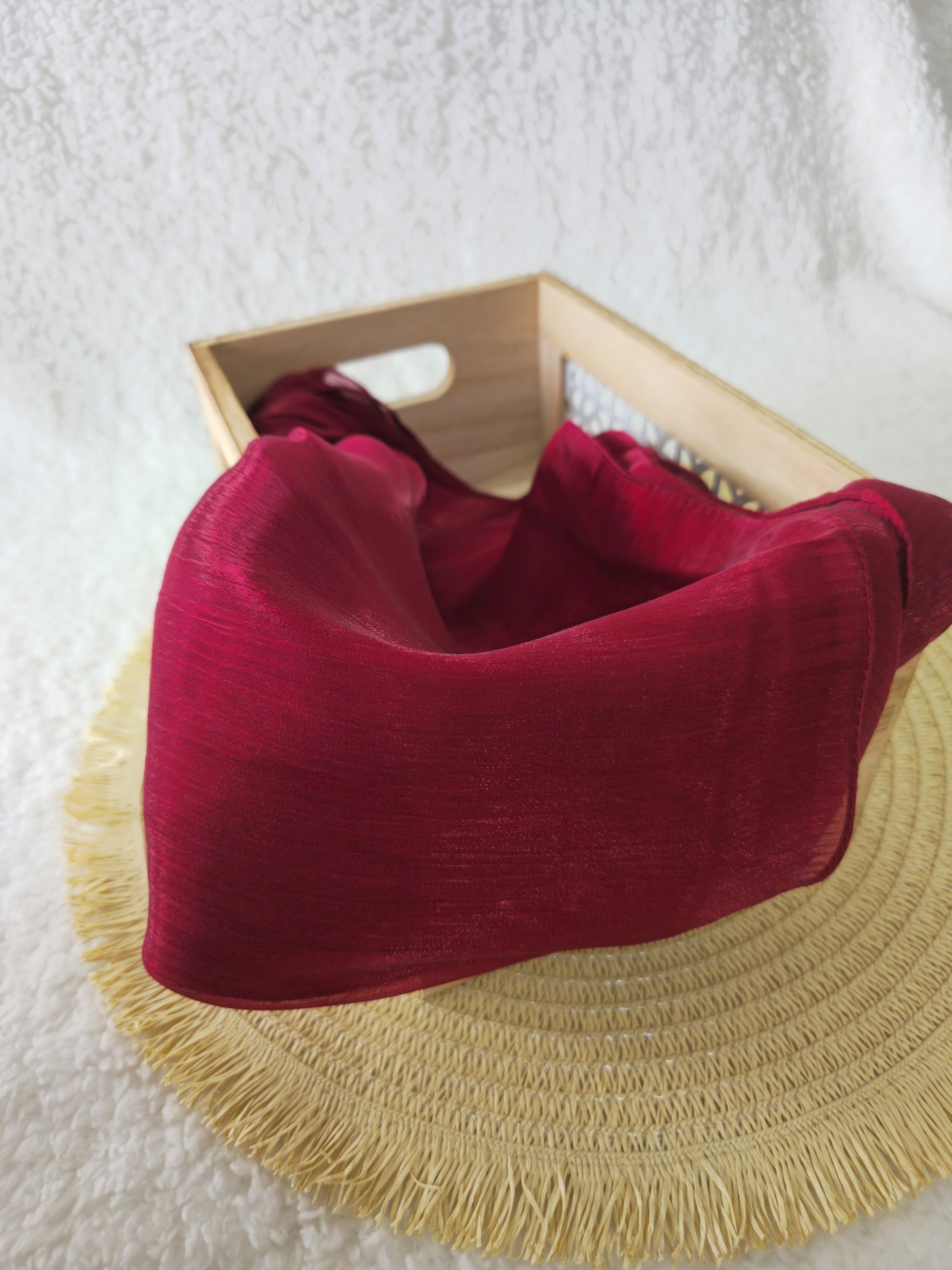 1pc Premium Ruby Red Shimmer Satin Hijab – Smooth, Shiny, Elegant Headscarf for Women | Elanee Modest