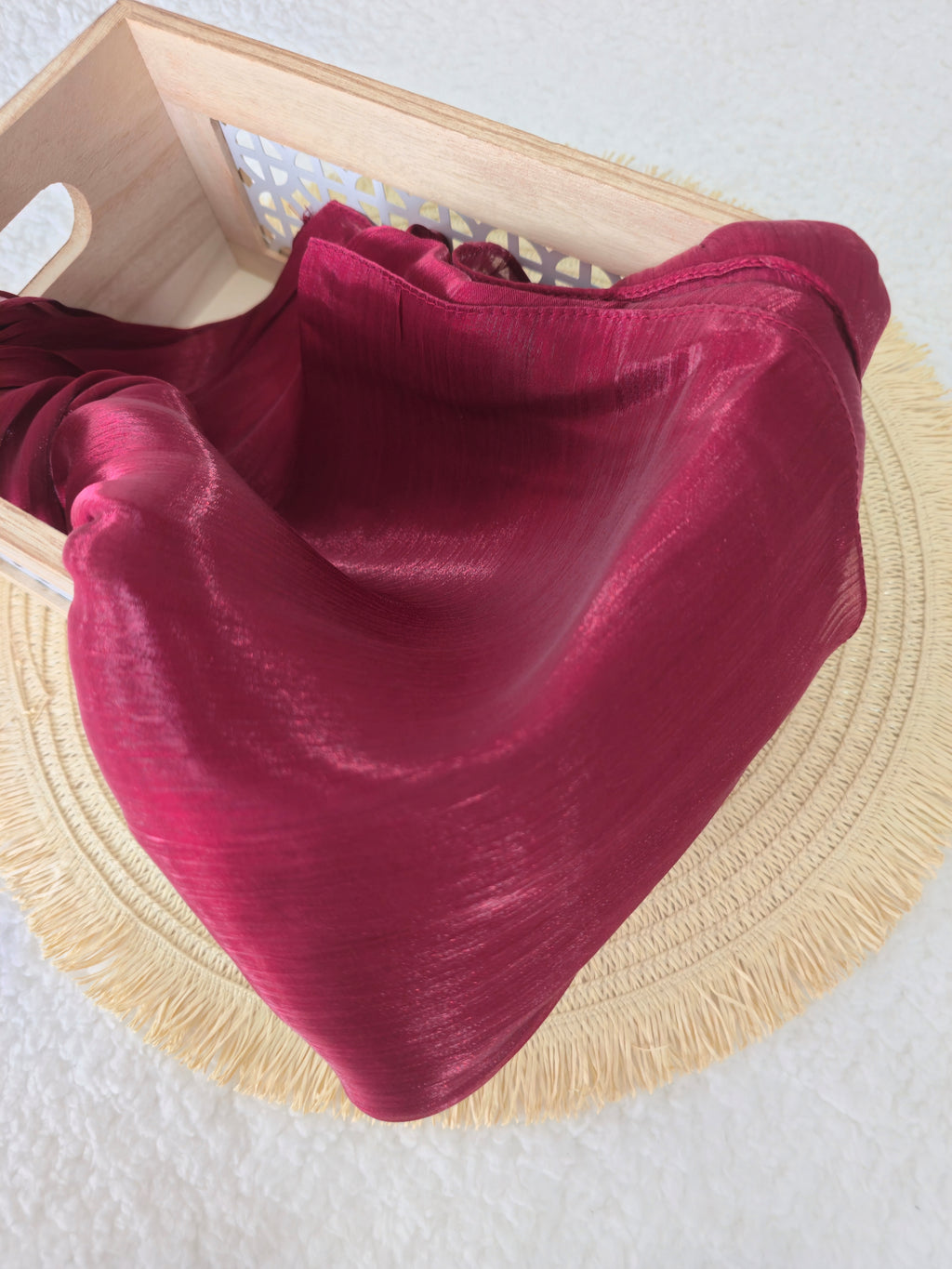 1pc Premium Ruby Red Shimmer Satin Hijab – Smooth, Shiny, Elegant Headscarf for Women | Elanee Modest