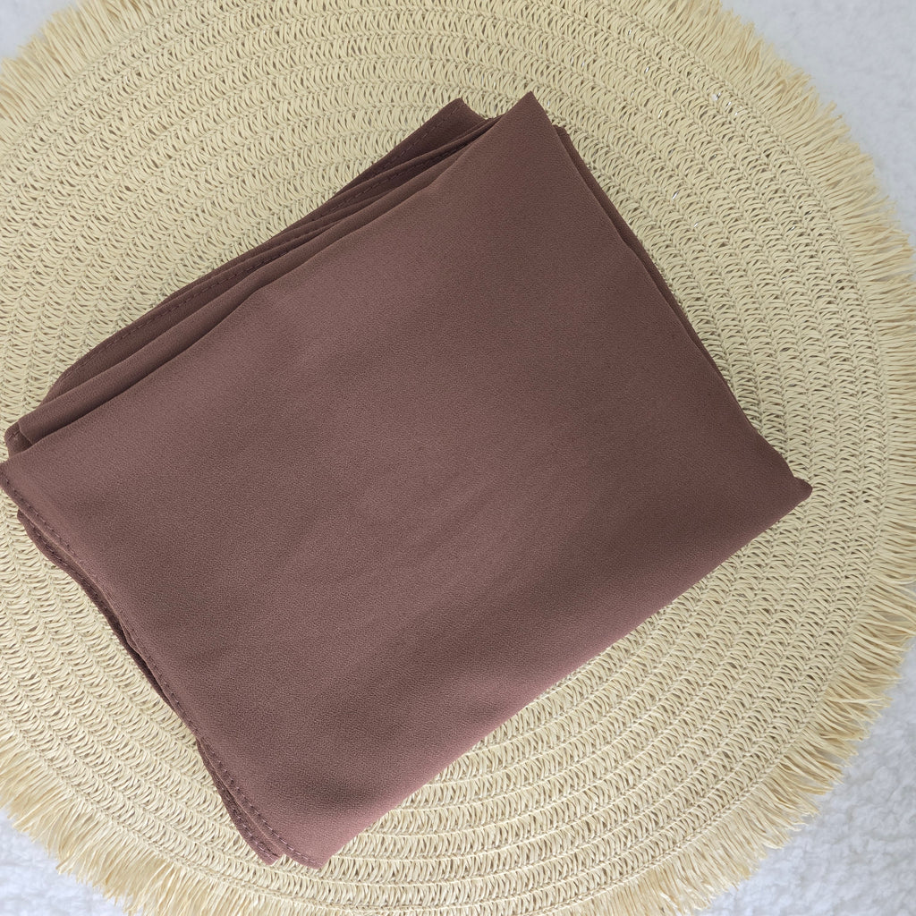 1pc Women's Chiffon Hijab Dark Cocoa, Solid Color Knitted Scarf, Chiffon Hijab, Muslim Prayer Headwrap, Suitable For All Seasons