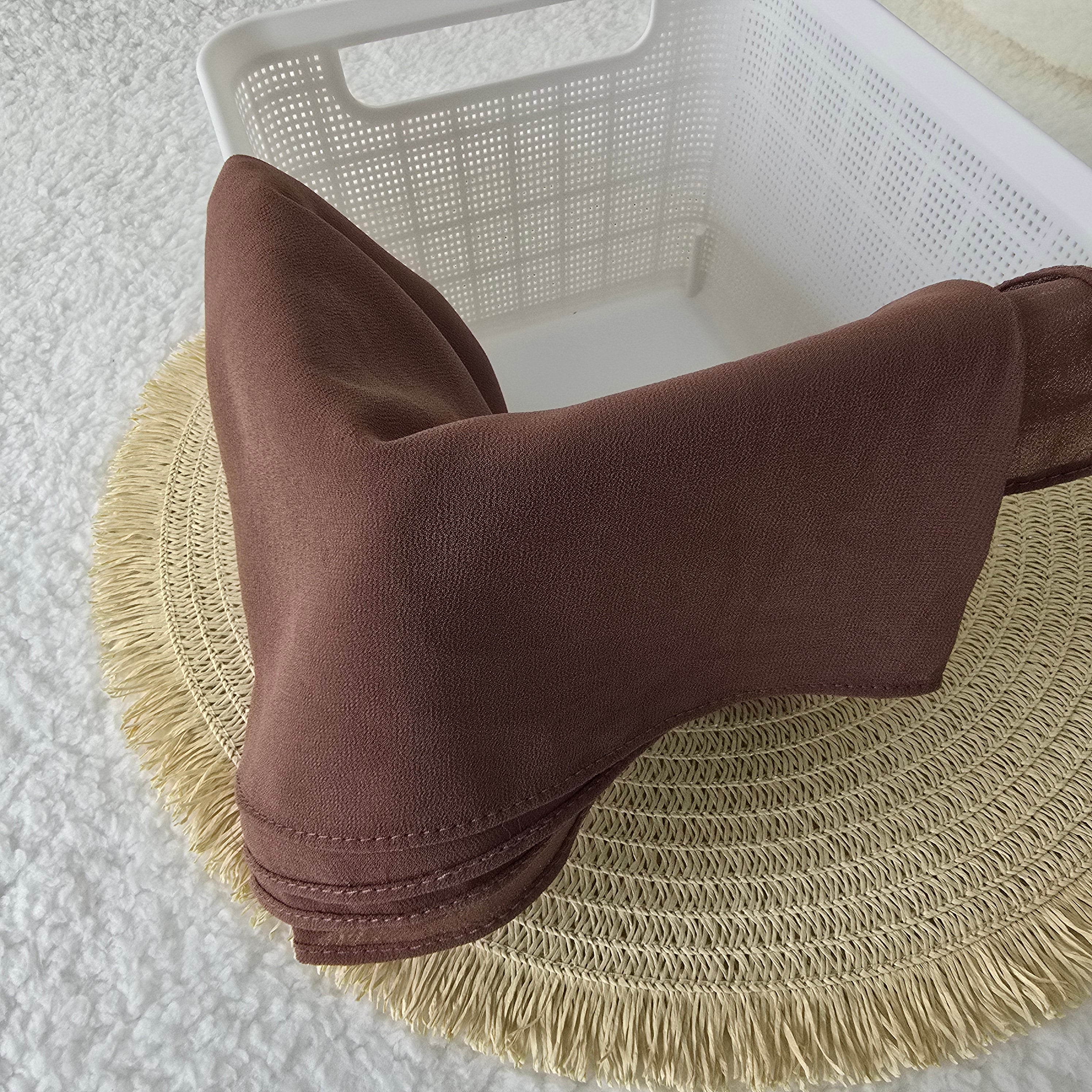 1pc Women's Chiffon Hijab Dark Cocoa, Solid Color Knitted Scarf, Chiffon Hijab, Muslim Prayer Headwrap, Suitable For All Seasons