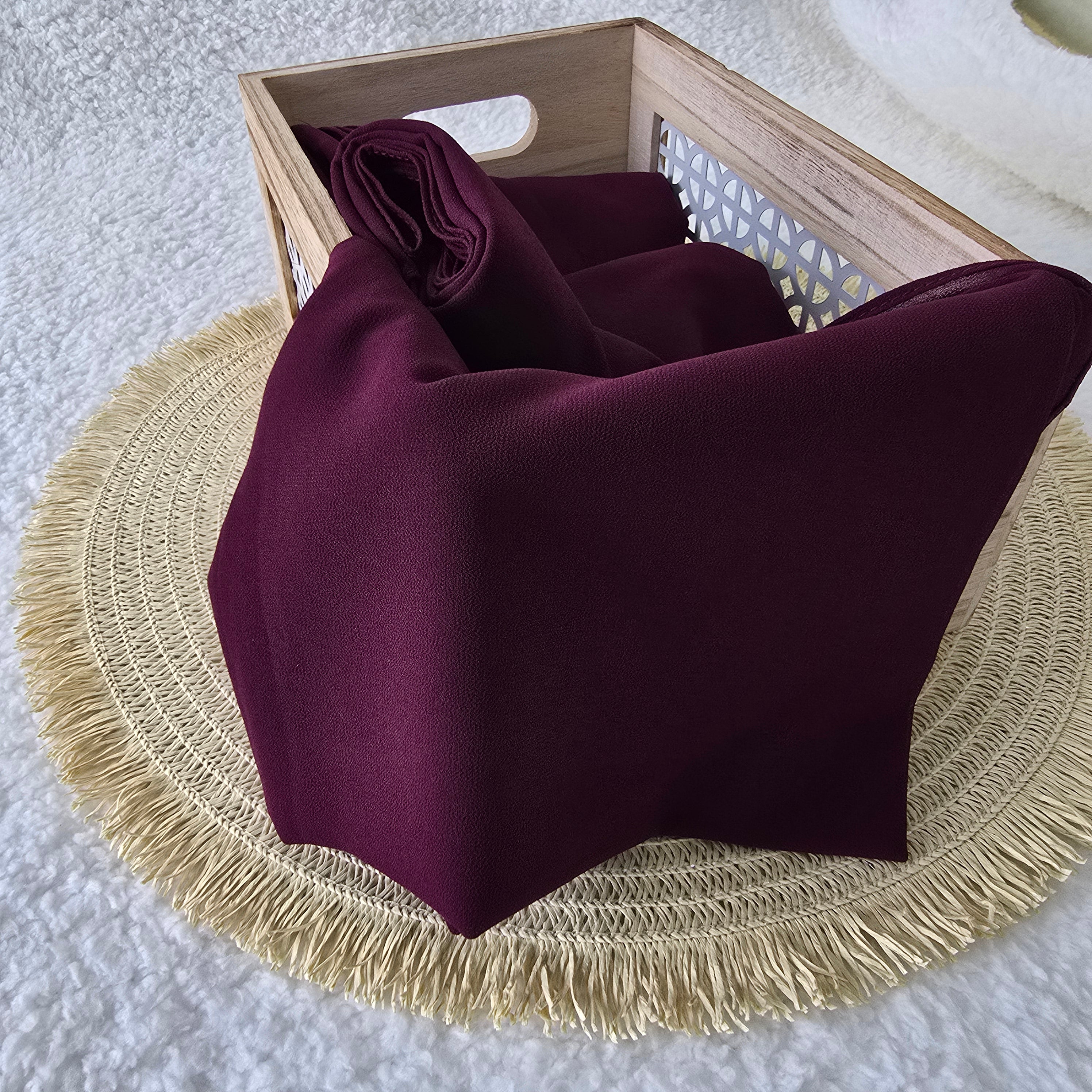 1pc Women's Chiffon Hijab Deep Plum, Solid Color Knitted Scarf, Chiffon Hijab, Muslim Prayer Headwrap, Suitable For All Seasons