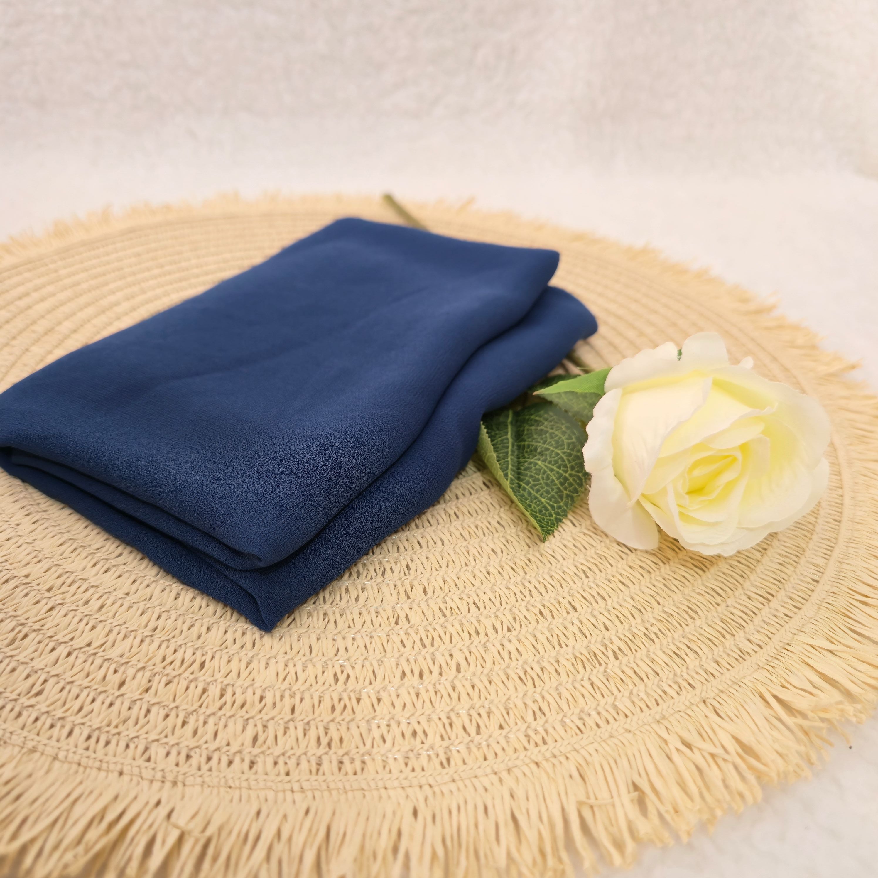 1pc Women's 2Meter Premium Chiffon Hijab Dark Marine, Solid Color Knitted Scarf, Chiffon Hijab, Muslim Prayer Headwrap, Suitable For All Seasons