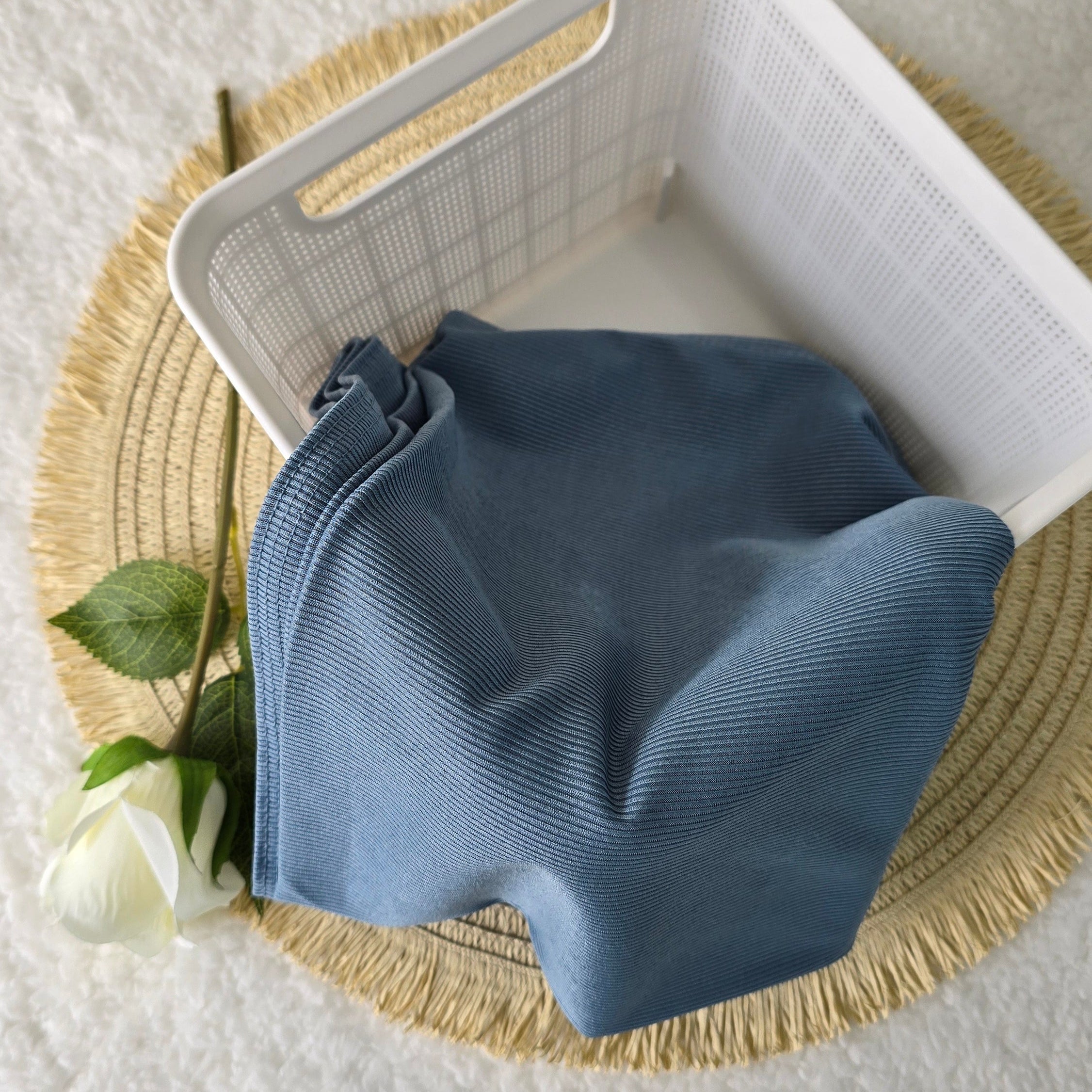 Ribbed Jersey Hijab Denim Blue