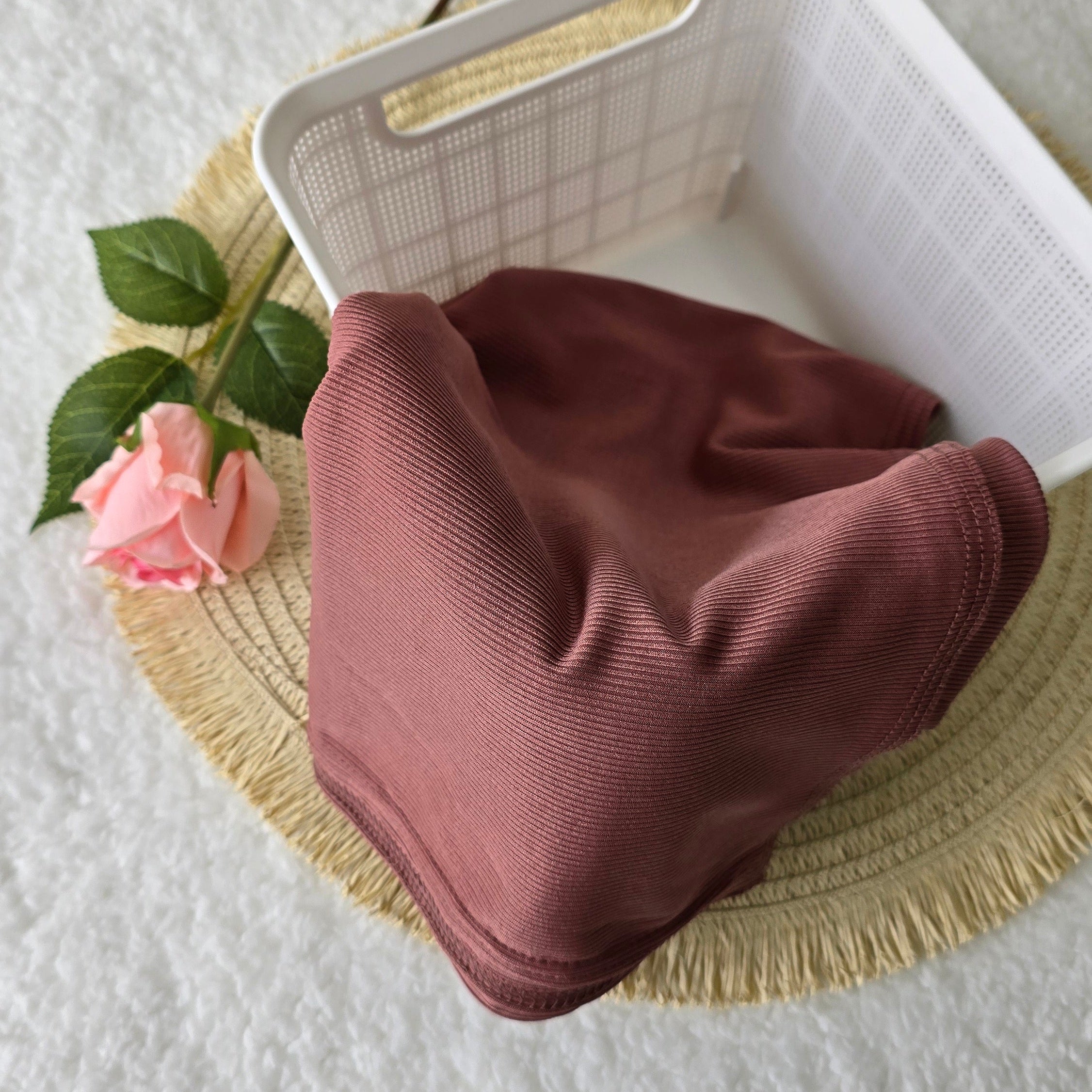 Ribbed Jersey Hijab Dusty Rosewood